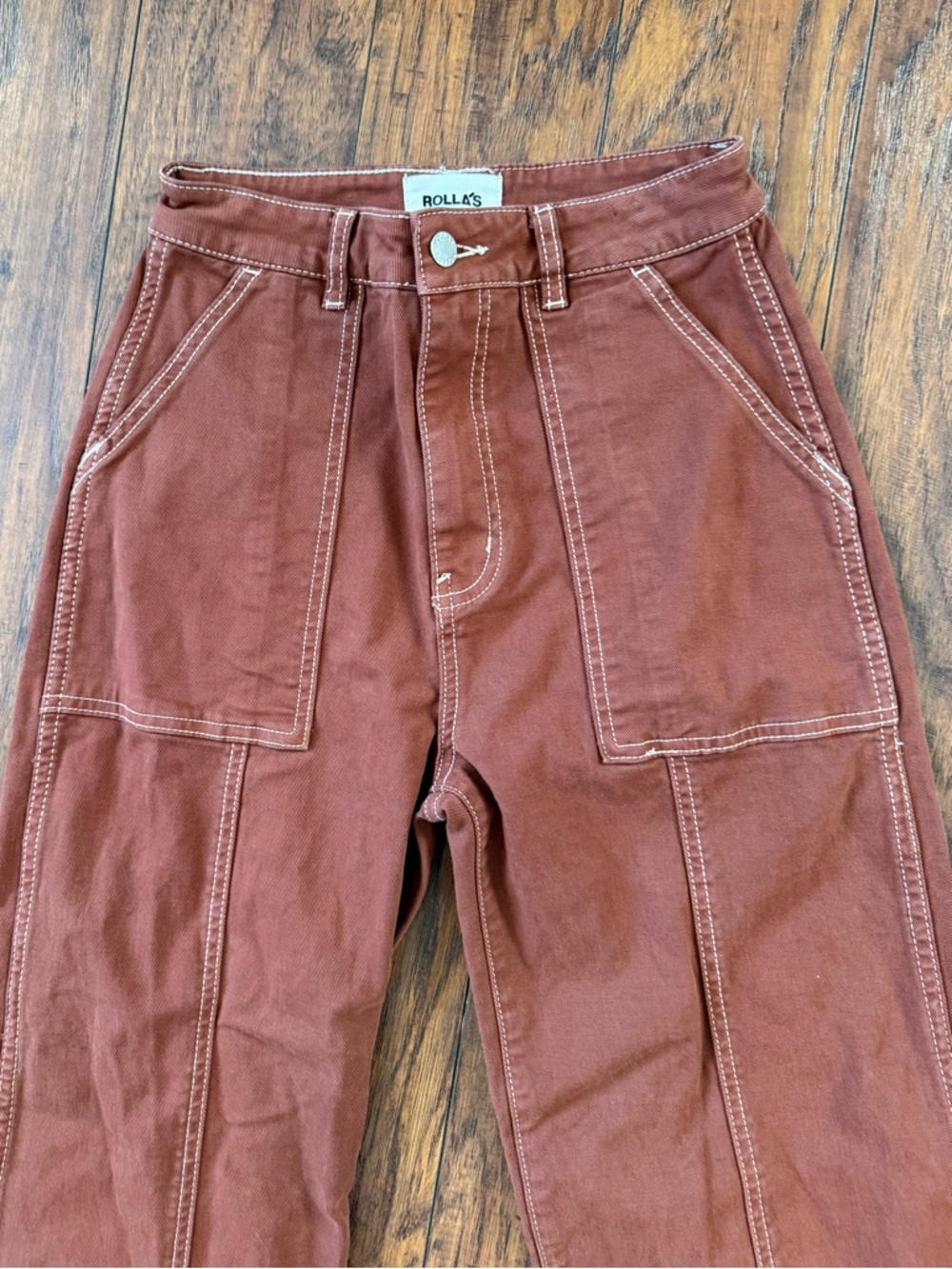ROLLA'S Heidi Trade Jeans High-Rise Loose Straight Cargo Pants Chesnut Brown 24 - Picture 6 of 10